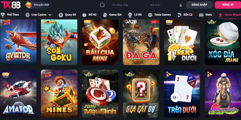 Game nhanh TX88 trang bị đầy đủ phiên bản chơi thử