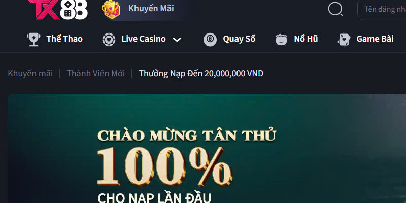 Khuyến mãi 100% cho tân thủ đăng ký TX88