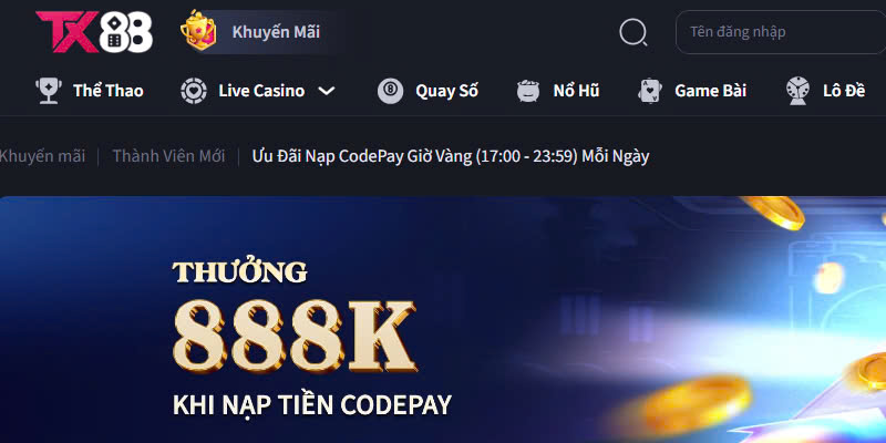 Cách nhận khuyến mãi TX88 khi nạp Codepay siêu đơn giản